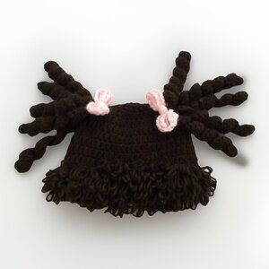 Cabbage Patch Kid Crochet Hat Wig Dark Brown Pigtails